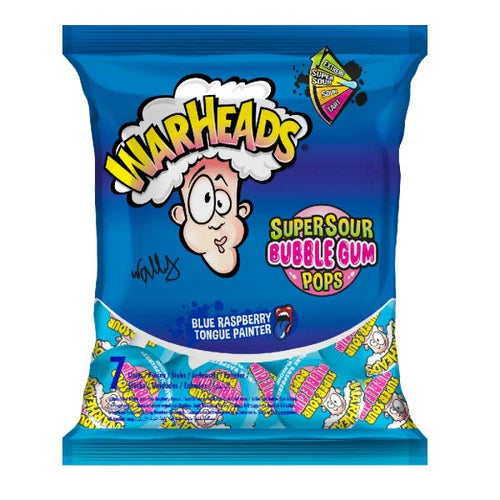 22x Warheads Bubble Gum Pops Blue Raspberry