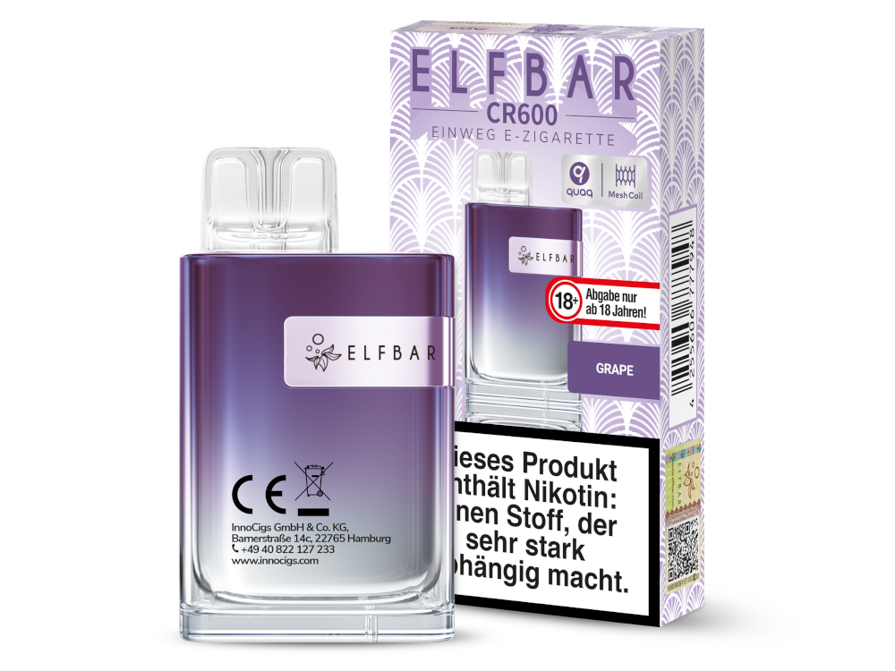10x Elfbar - CR600 Einweg E-Zigarette - Grape 20 mg/ml