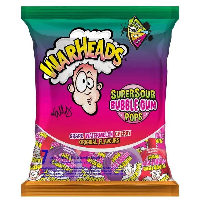 22x Warheads Bubble Gum Pops Assorted