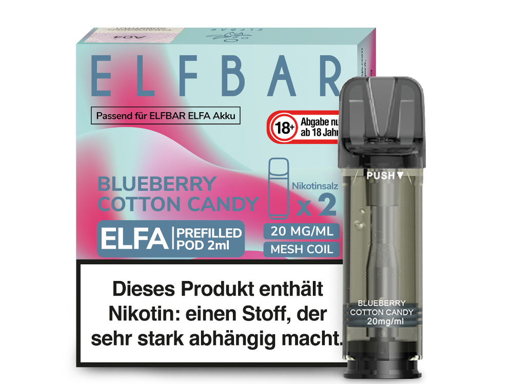 10x Elfbar - Elfa Pod Blueberry Cotton Candy 20 mg/ml (2 Stück pro Packung)