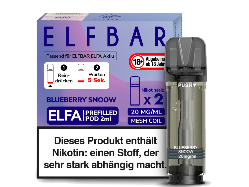 10x Elfbar - Elfa Pod Blueberry Snoow 20 mg/ml (2 Stück pro Packung)