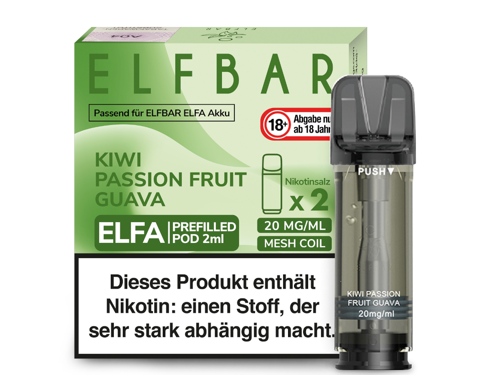 10x Elfbar - Elfa Pod Kiwi Passion Fruit Guava 20 mg/ml (2 Stück pro Packung)