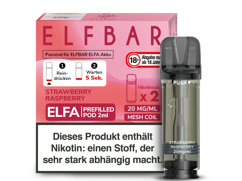10x Elfbar - Elfa Pod Strawberry Raspberry 20 mg/ml (2 Stück pro Packung)