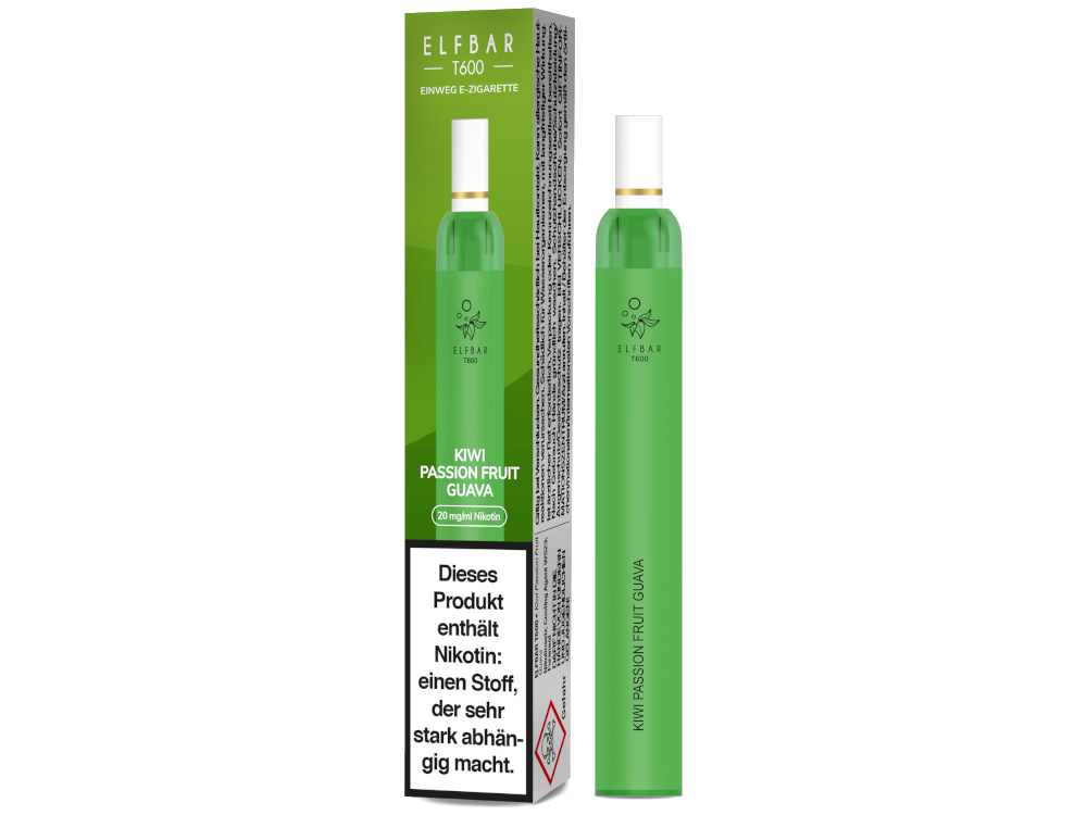 10x Elfbar - T600 Einweg E-Zigarette - Kiwi Passion Fruit Guava 20 mg/ml
