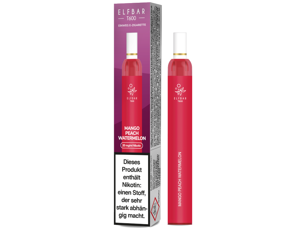 10x Elfbar - T600 Einweg E-Zigarette - Mango Peach Watermelon 20 mg/ml