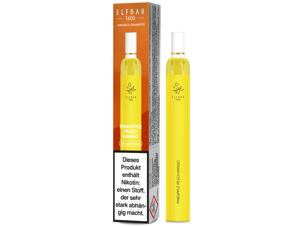 10x Elfbar - T600 Einweg E-Zigarette - Pineapple Peach Mango 20 mg/ml