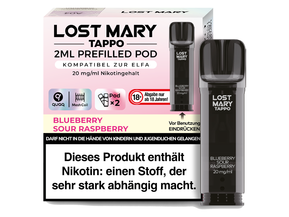 10x Lost Mary - Tappo Pod Blueberry Sour Raspberry 20 mg/ml (2 Stück pro Packung)