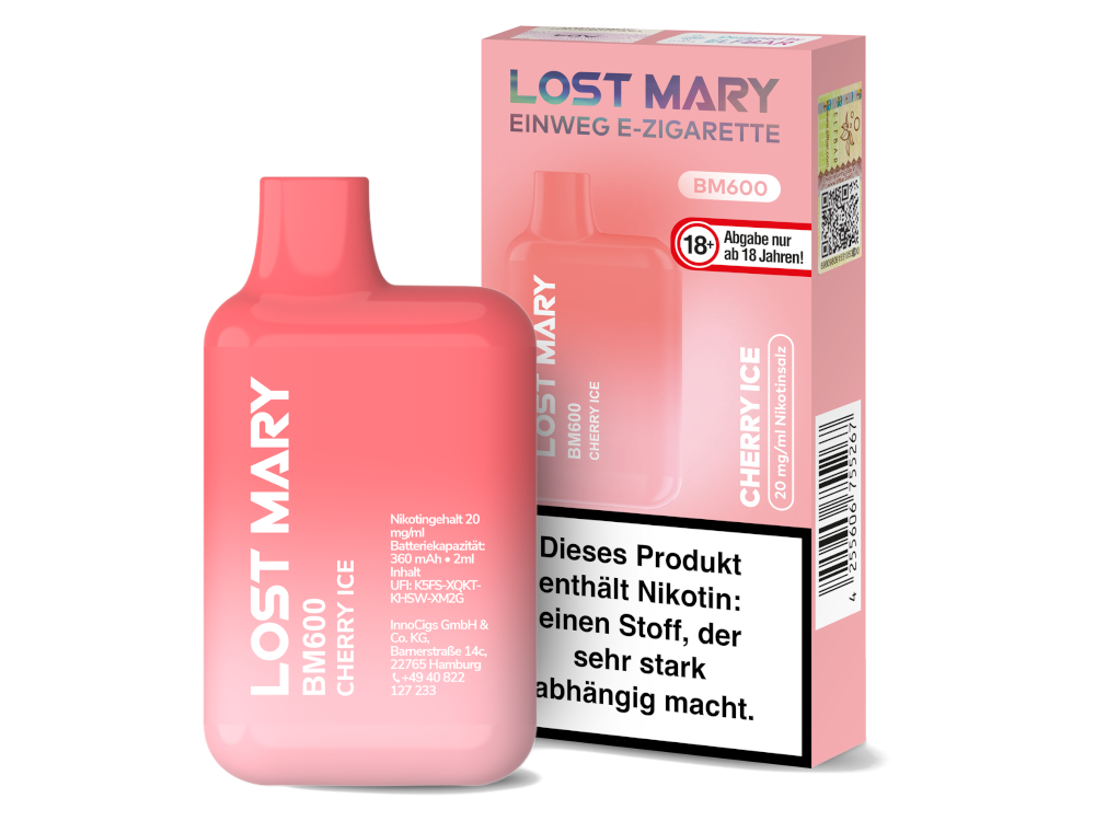 10x Lost Mary - BM600 Einweg E-Zigarette - Cherry Ice 20 mg/ml