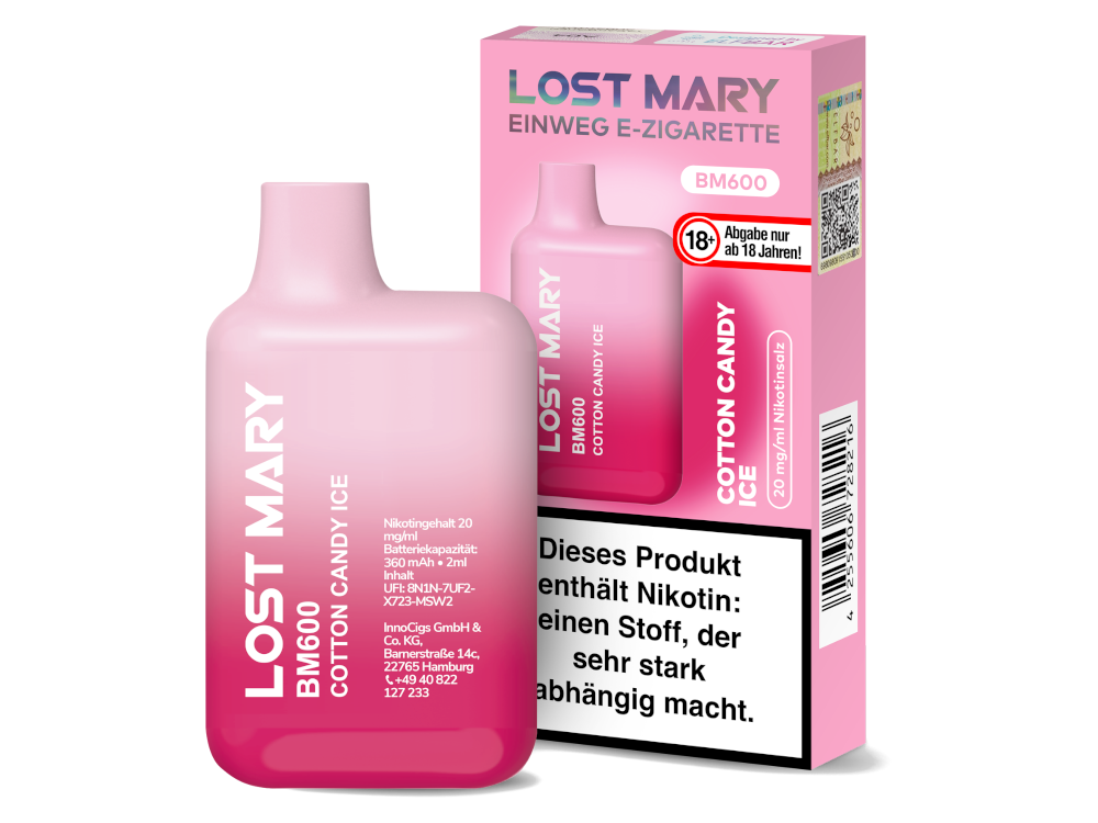 10x Lost Mary - BM600 Einweg E-Zigarette - Cotton Candy Ice 20 mg/ml