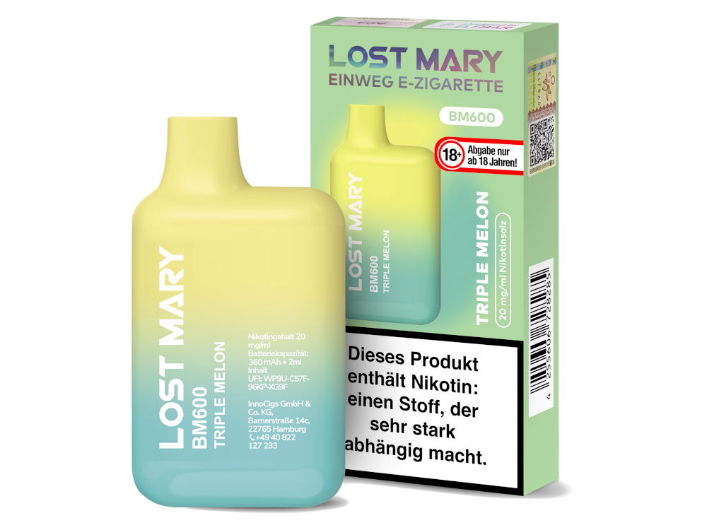 10x Lost Mary - BM600 Einweg E-Zigarette - Triple Melon 20 mg/ml