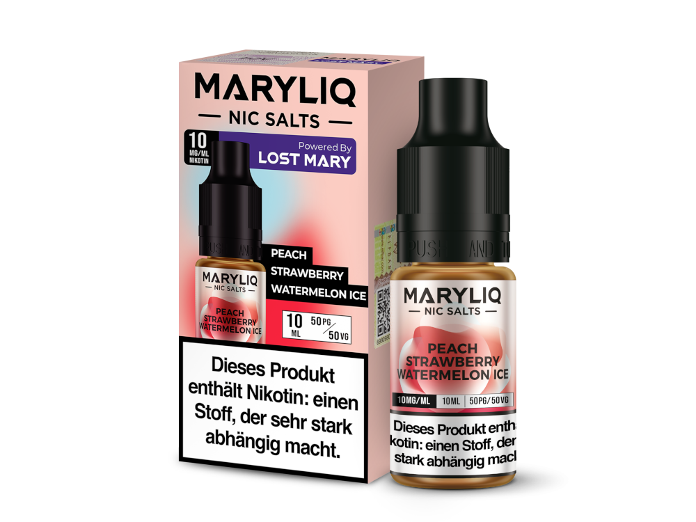 10x MARYLIQ - Peach Strawberry Watermelon Ice - Nikotinsalz Liquid 10 mg/ml