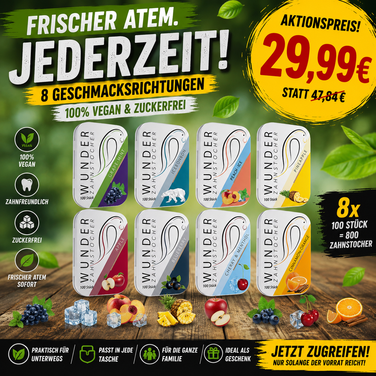 8x Wunder Zahnstocher Viral Mix 100 Zahnstocher pro Dose