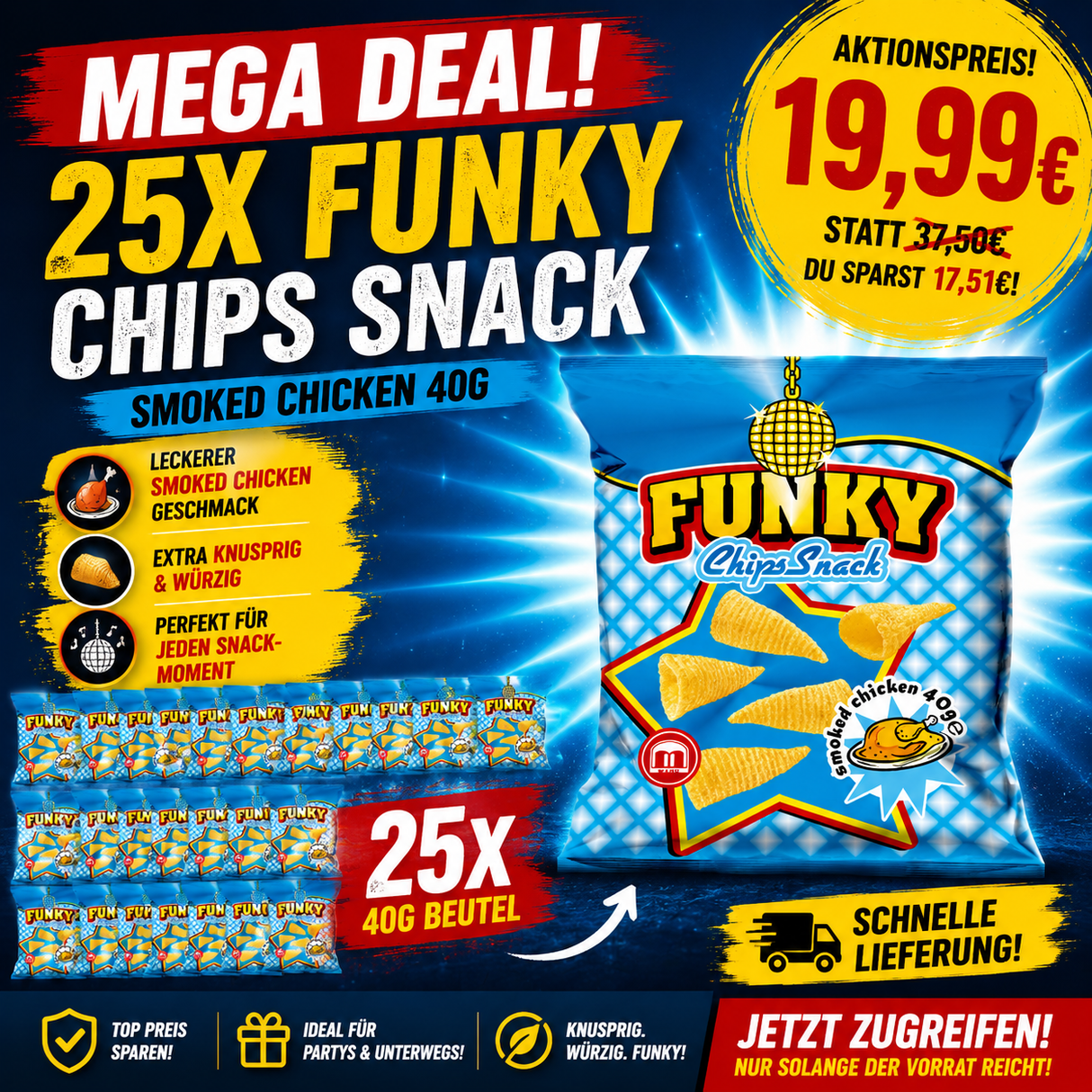 25x Funky Smoked Chicken Chips 40g