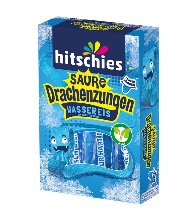 24x Hitschies Saure Drachenzungen Wassereis blau 400 ml