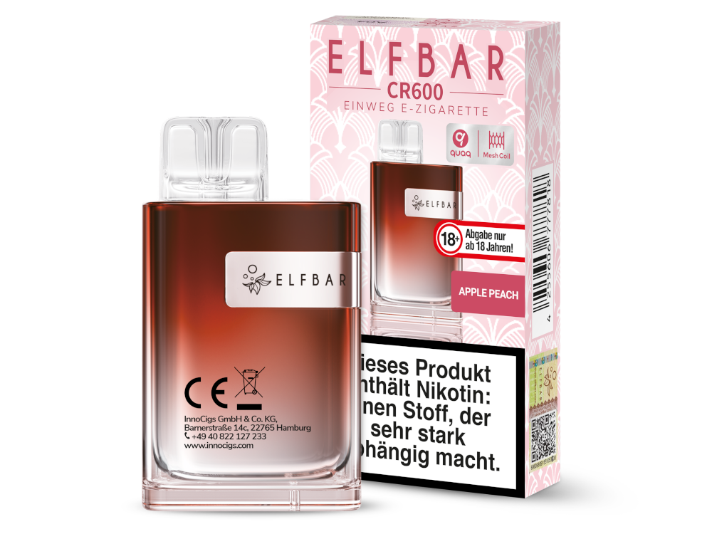 10x Elfbar - CR600 Einweg E-Zigarette - Apple Peach 20 mg/ml