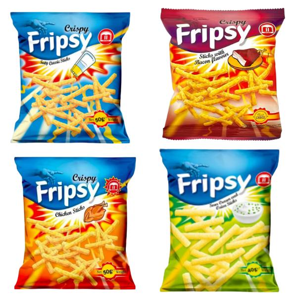 Fripsys: Salty, Bacon, Sour Cream Onion, Crispy Chicken 4er Bundle