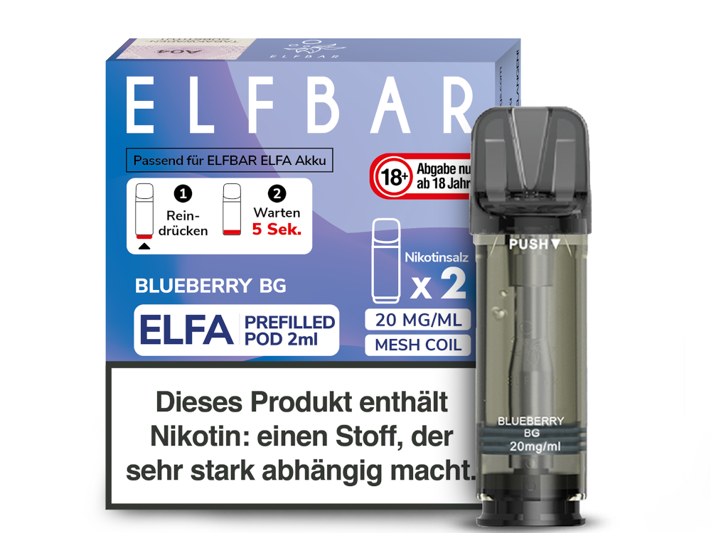 10x Elfbar - Elfa Pod Blueberry BG  20 mg/ml (2 Stück pro Packung)