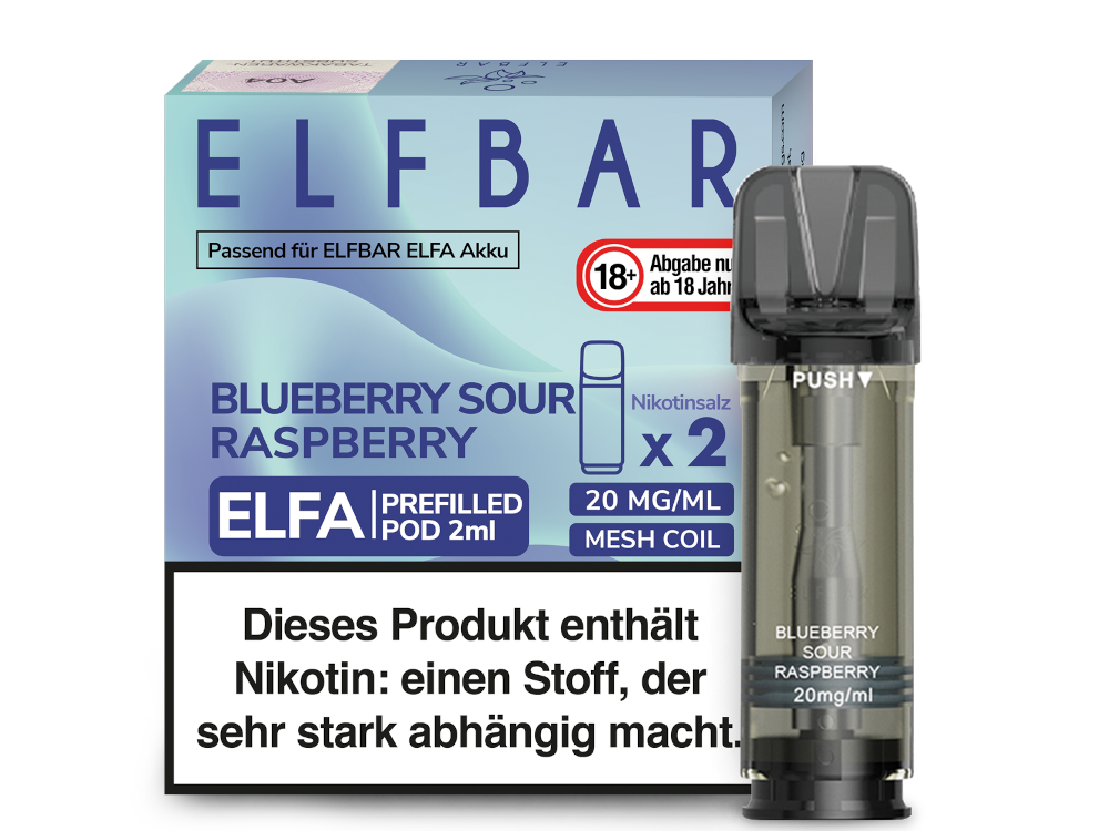 10x Elfbar - Elfa Pod Blueberry Sour Raspberry 20 mg/ml (2 Stück pro Packung)