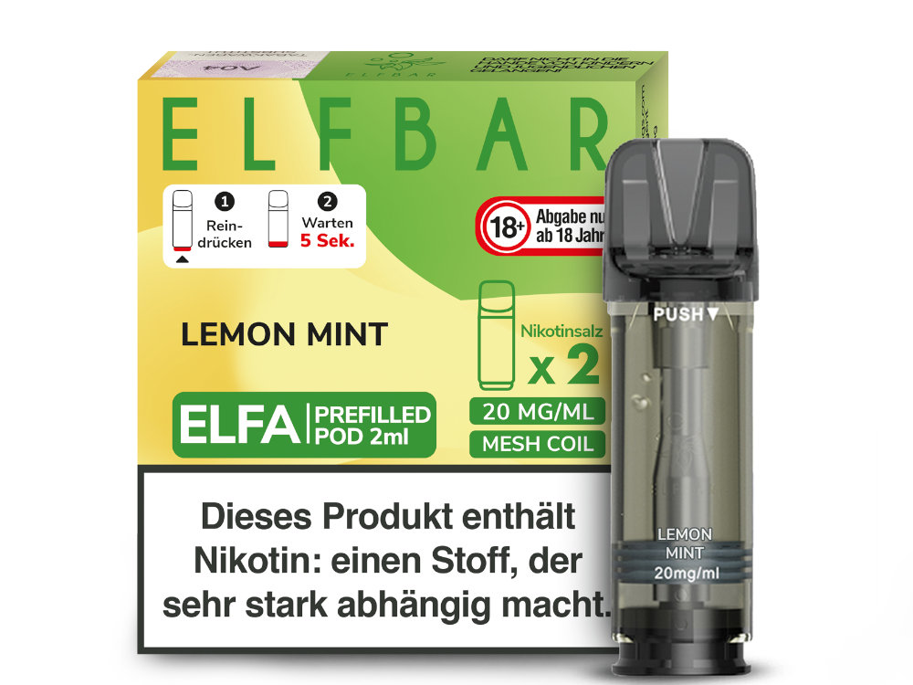 10x Elfbar - Elfa Pod Lemon Mint 20 mg/ml (2 Stück pro Packung)