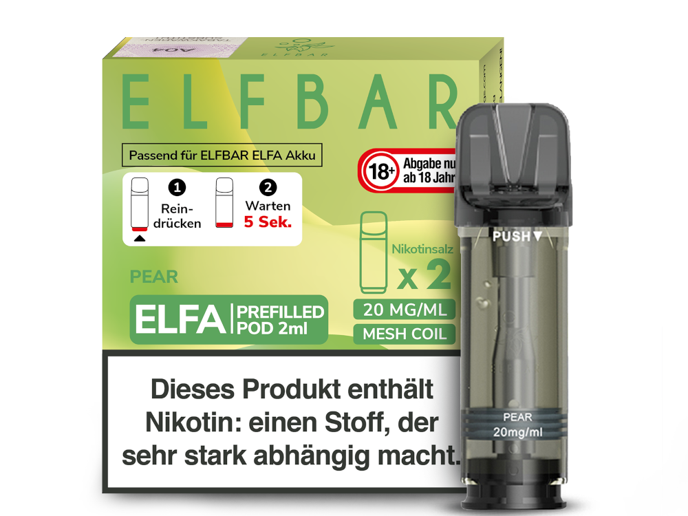 10x Elfbar - Elfa Pod Pear 20 mg/ml (2 Stück pro Packung)