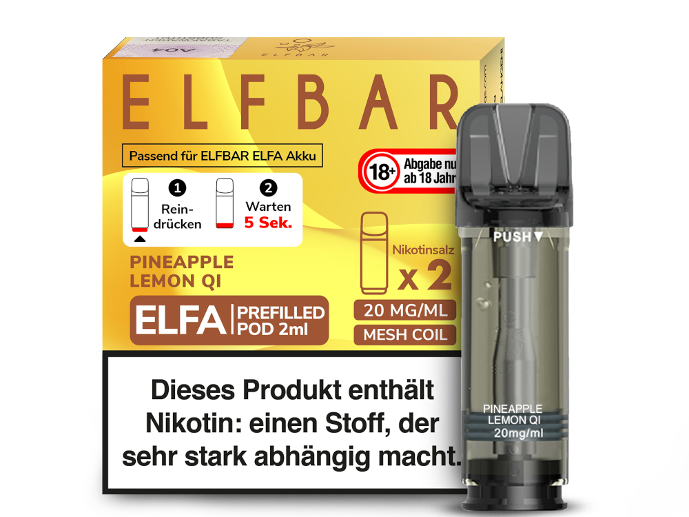 10x Elfbar - Elfa Pod Pineapple Lemon Qi 20 mg/ml (2 Stück pro Packung)