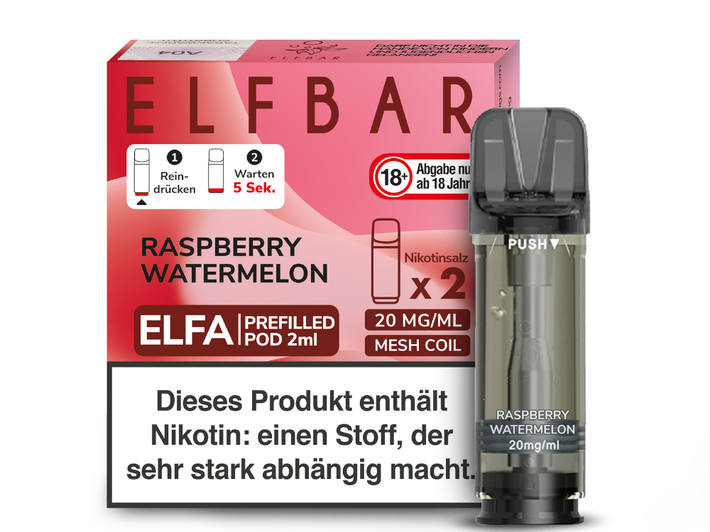 10x Elfbar - Elfa Pod Raspberry Watermelon 20 mg/ml (2 Stück pro Packung)