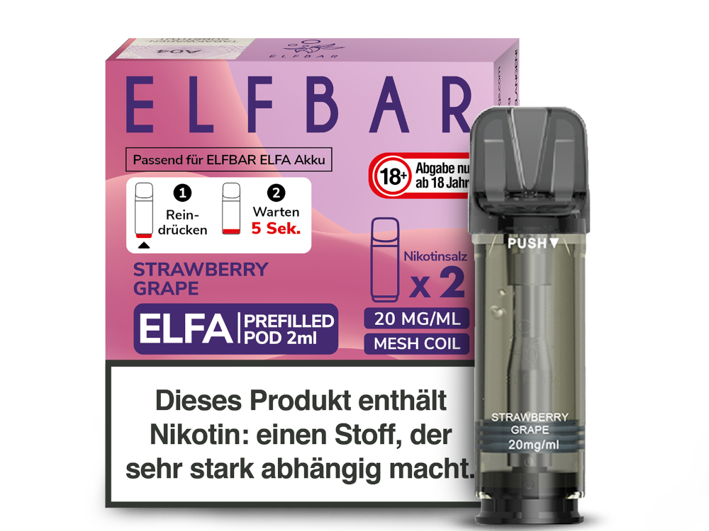 10x Elfbar - Elfa Pod Strawberry Grape 20 mg/ml (2 Stück pro Packung)