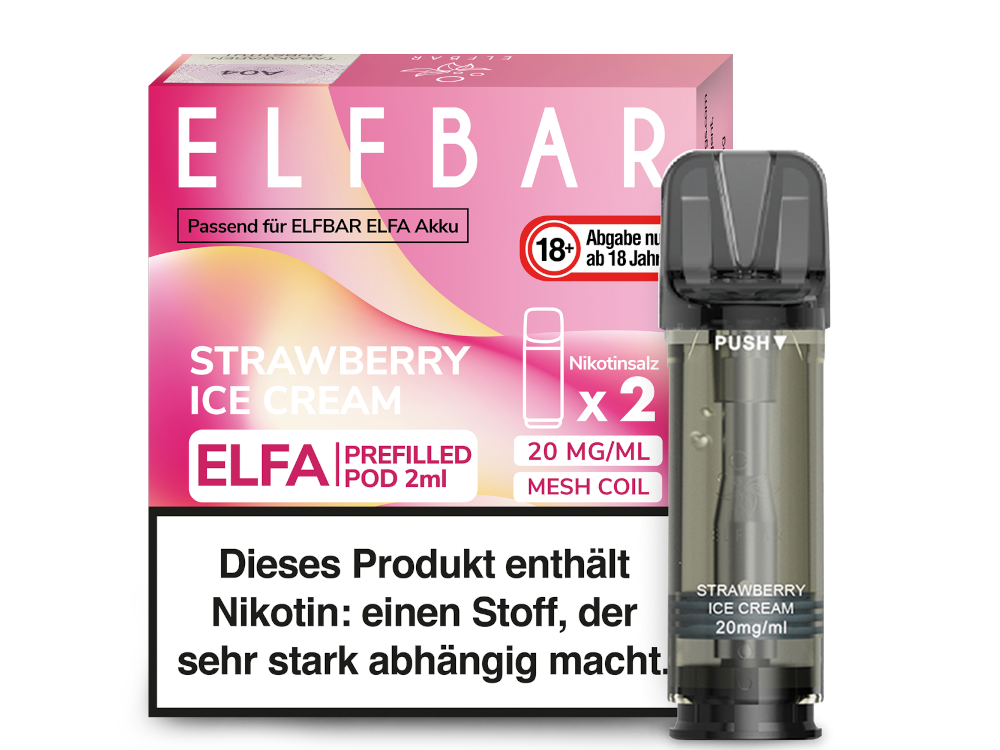 10x Elfbar - Elfa Pod Strawberry Ice Cream 20 mg/ml (2 Stück pro Packung)