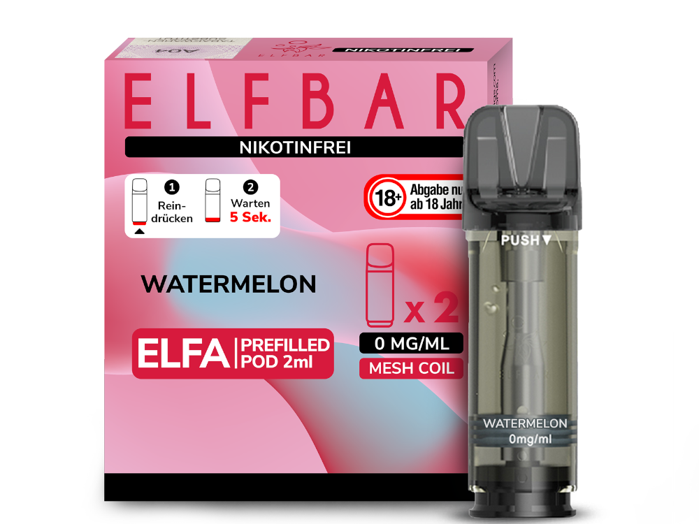 10x Elfbar - Elfa Pod Watermelon 0 mg/ml (2 Stück pro Packung)