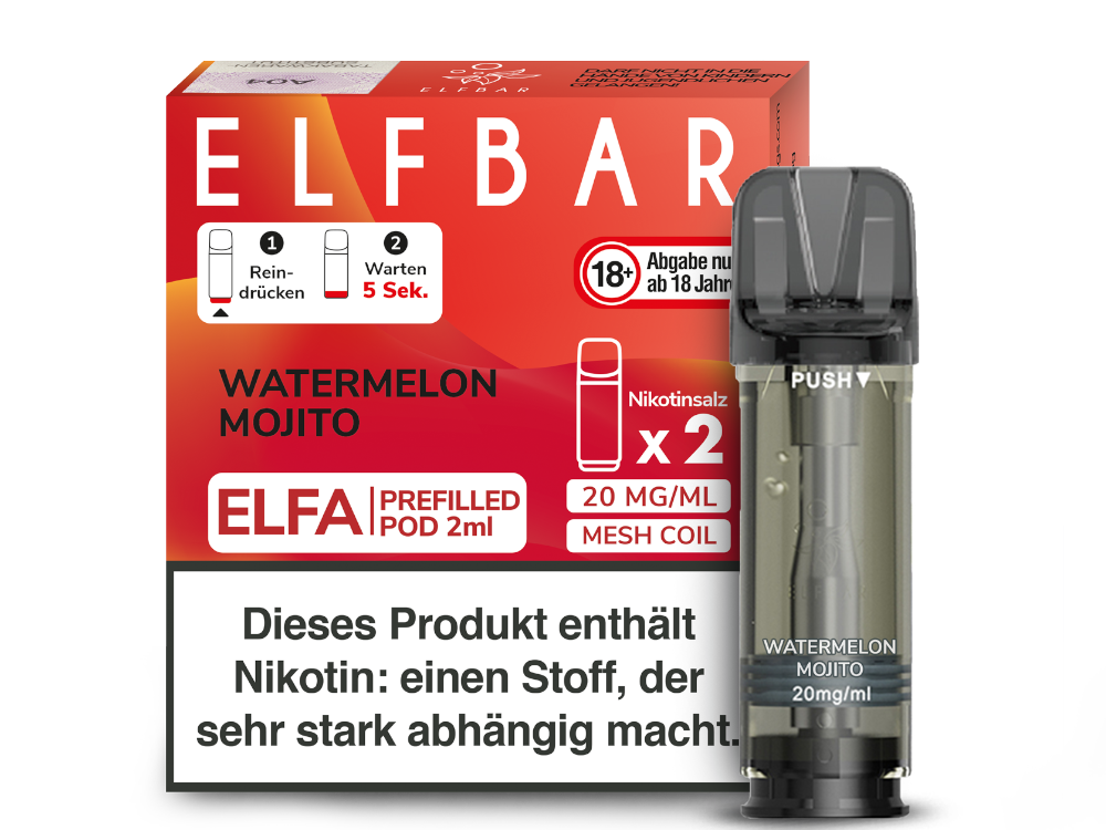 10x Elfbar - Elfa Pod Watermelon Mojito 20 mg/ml (2 Stück pro Packung)