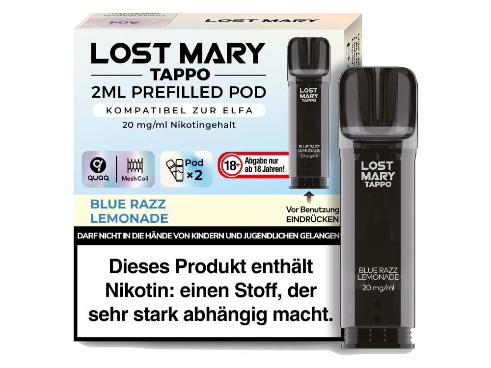 10x Lost Mary - Tappo Pod Blue Razz Lemonade 20 mg/ml (2 Stück pro Packung)