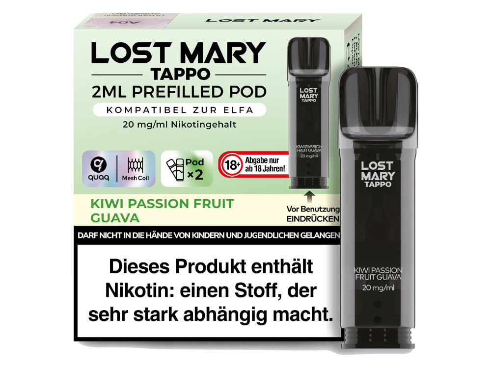 10x Lost Mary - Tappo Pod Kiwi Passion Fruit Guava 20 mg/ml (2 Stück pro Packung)