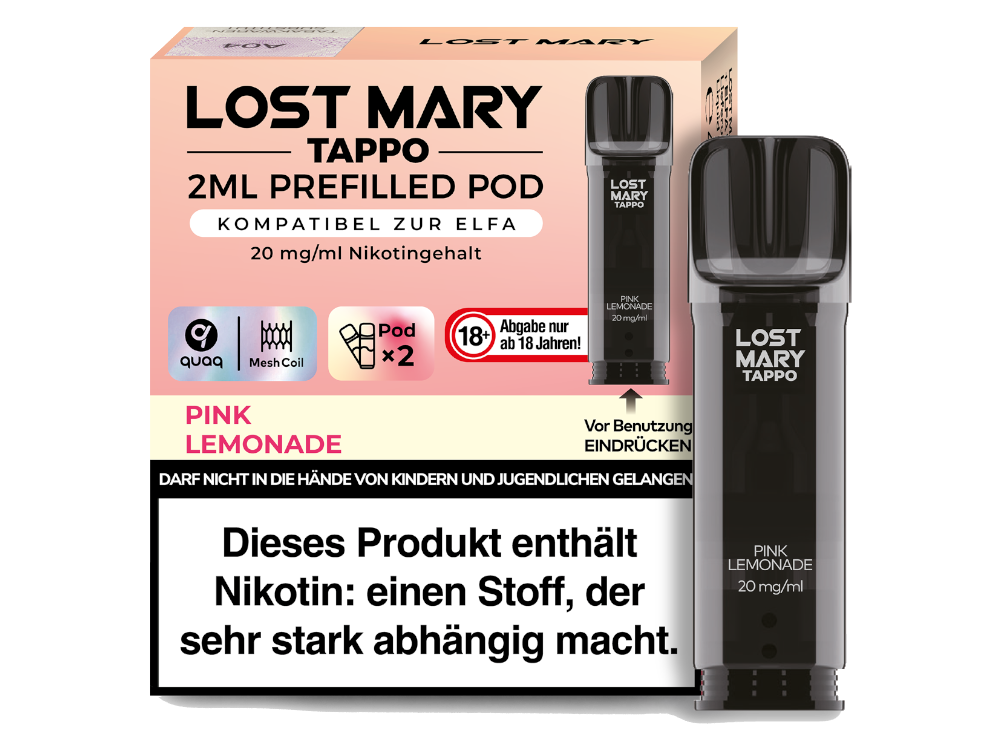 10x Lost Mary - Tappo Pod Pink Lemonade 20 mg/ml (2 Stück pro Packung)