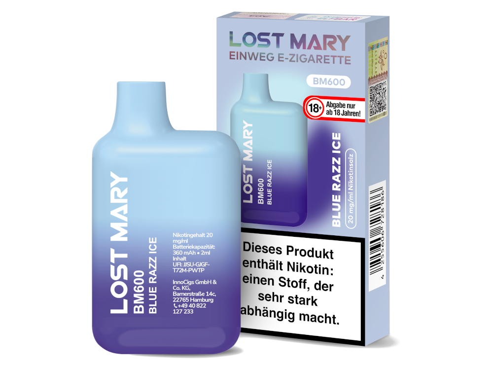 10x Lost Mary - BM600 Einweg E-Zigarette - Blue Razz Ice 20 mg/ml