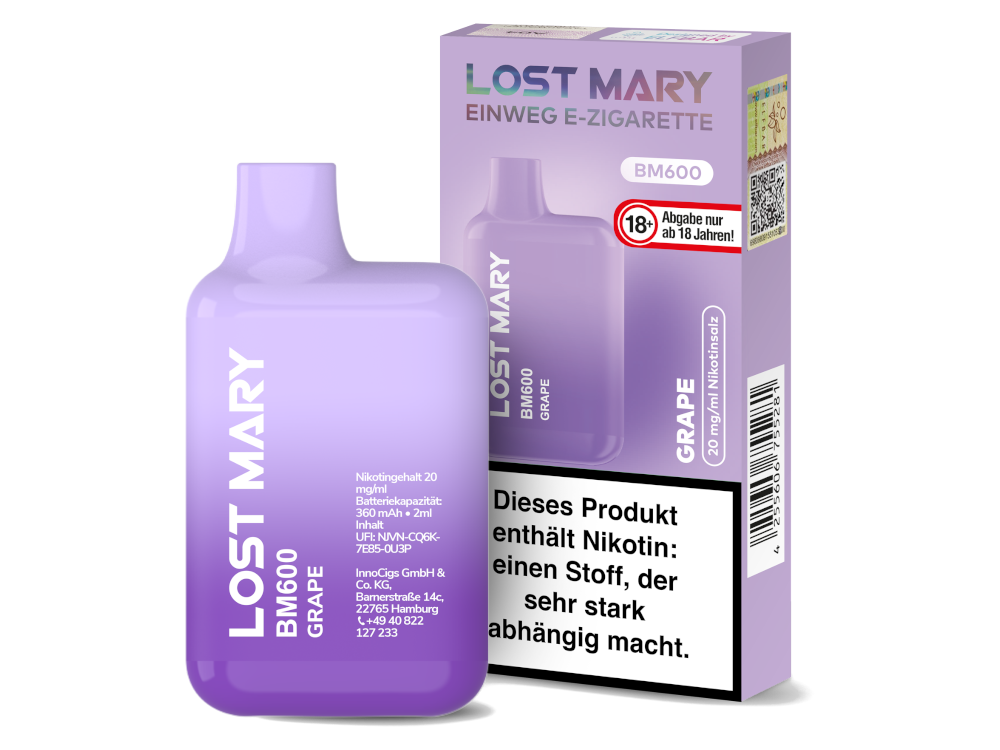 10x Lost Mary - BM600 Einweg E-Zigarette - Grape 20 mg/ml
