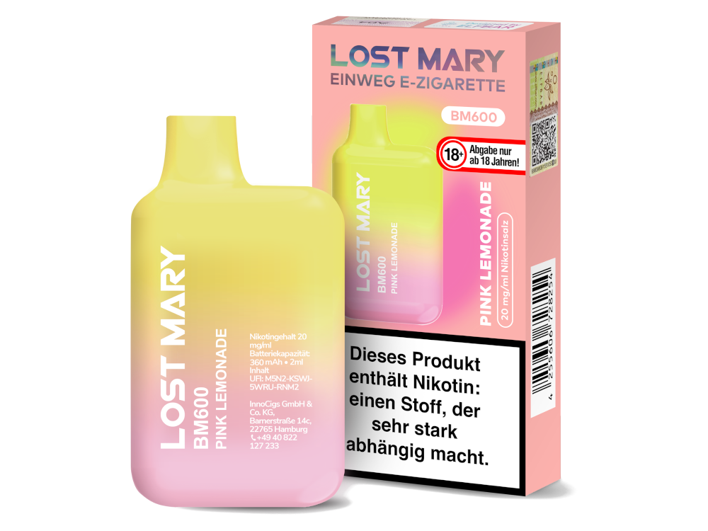 10x Lost Mary - BM600 Einweg E-Zigarette - Pink Lemonade 20 mg/ml