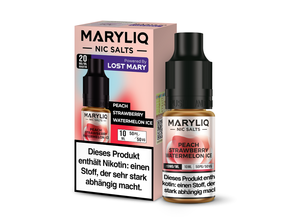 10x MARYLIQ - Peach Strawberry Watermelon Ice - Nikotinsalz Liquid 20 mg/ml