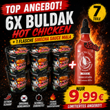 6x Samyang Buldak Hot Chicken Ramen Cup 80g + 1x kostenlos Sirecha Mala Sauce 455ml